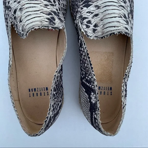 Stuart Weitzman Catalan Snake Print Leather Slip on Espadrille Natural Color - Picture 4 of 9
